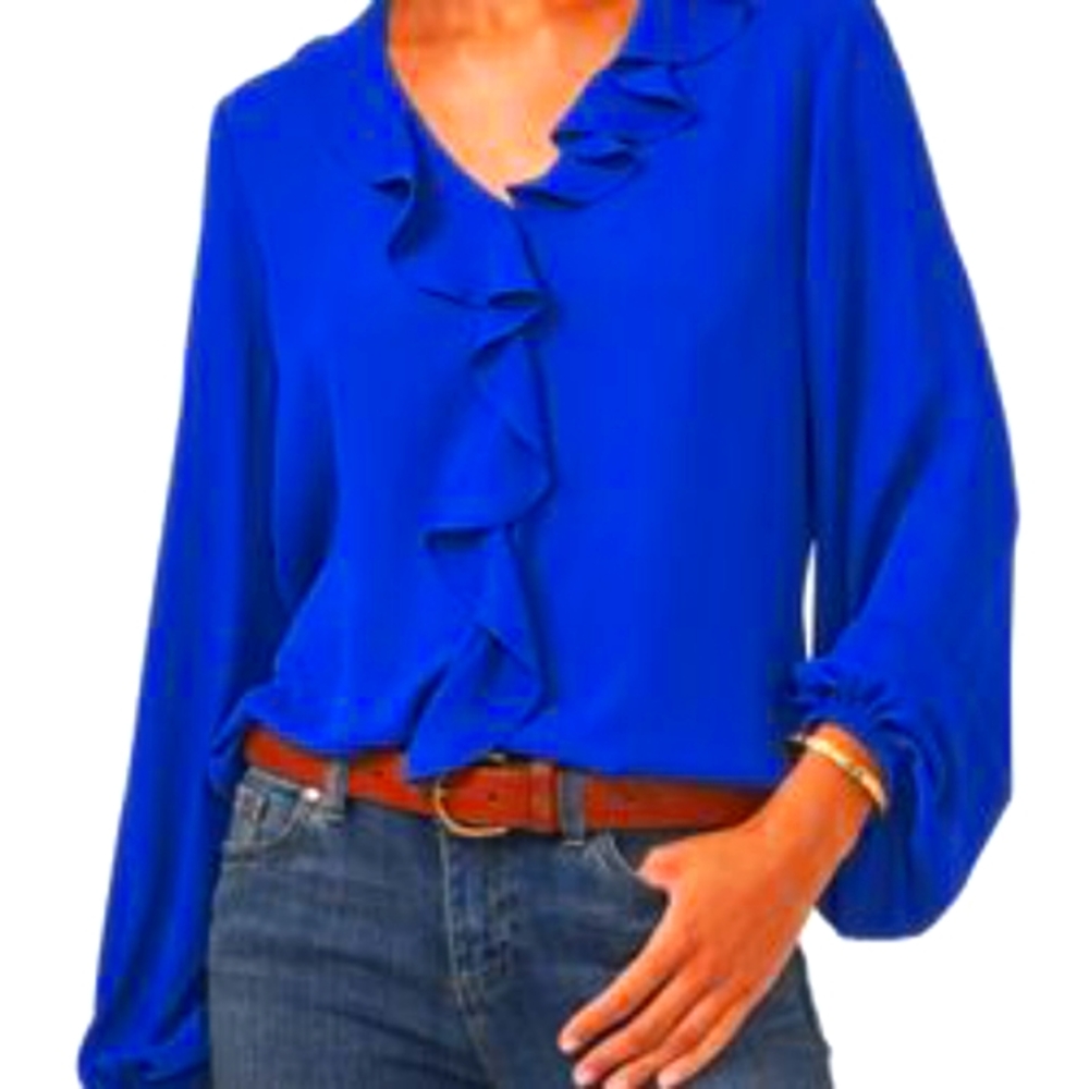 Vince Camuto Ruffle Neck Long Sleeve Georgette Blouse